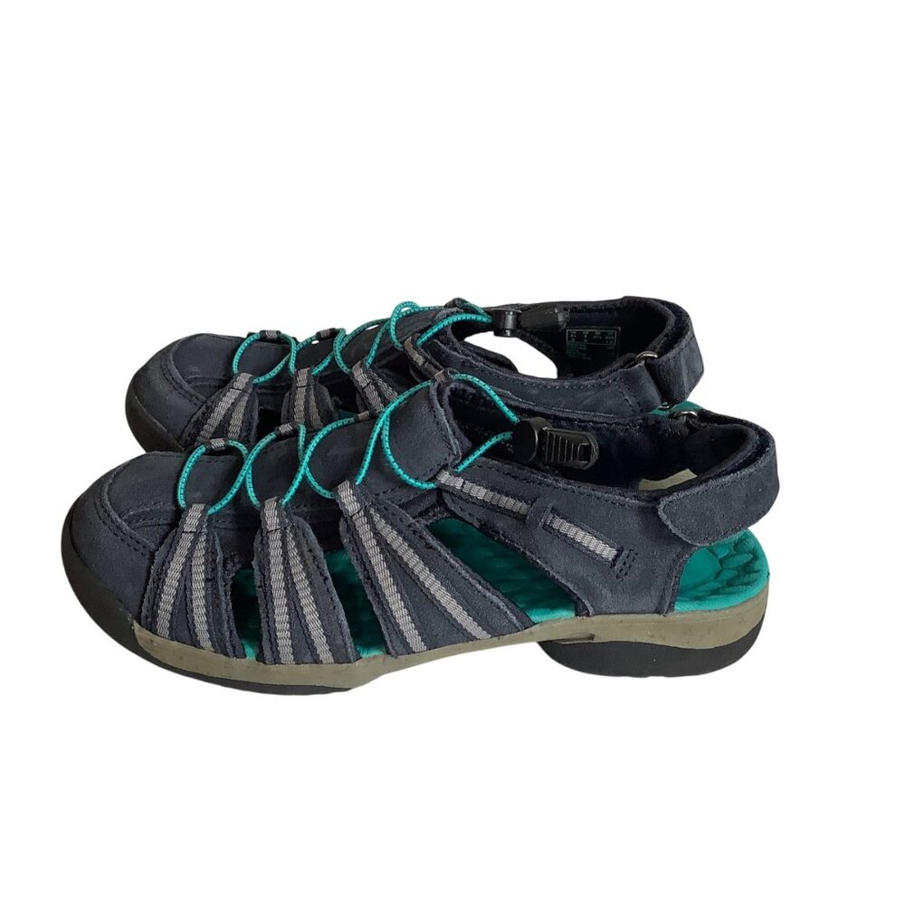 Clarks Tuvia Strappy Sandals Women Size 7 Adjustable Navy Teal Comfort Fisherman